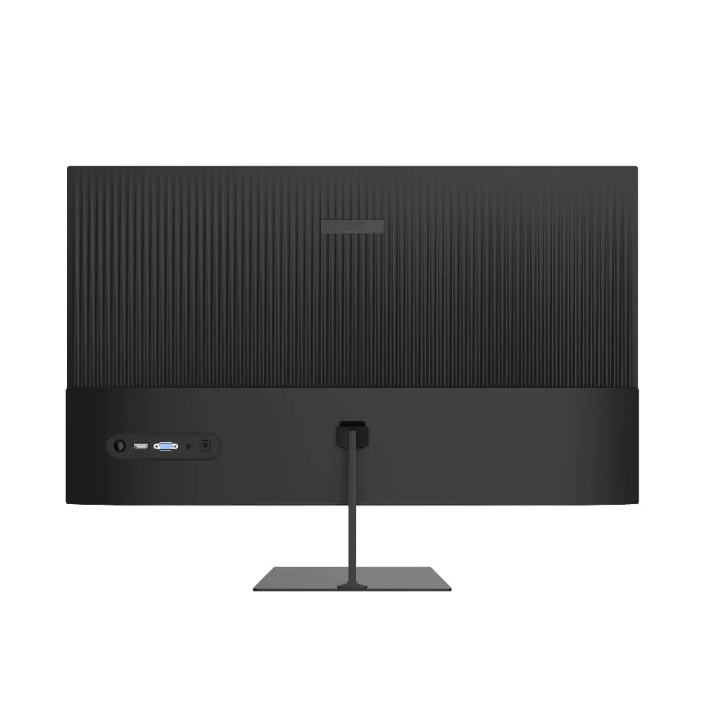 Comes with 1 HDMI 1.4 port, 1 VGA port, and one audio out port. Also comes with a stand. Back view