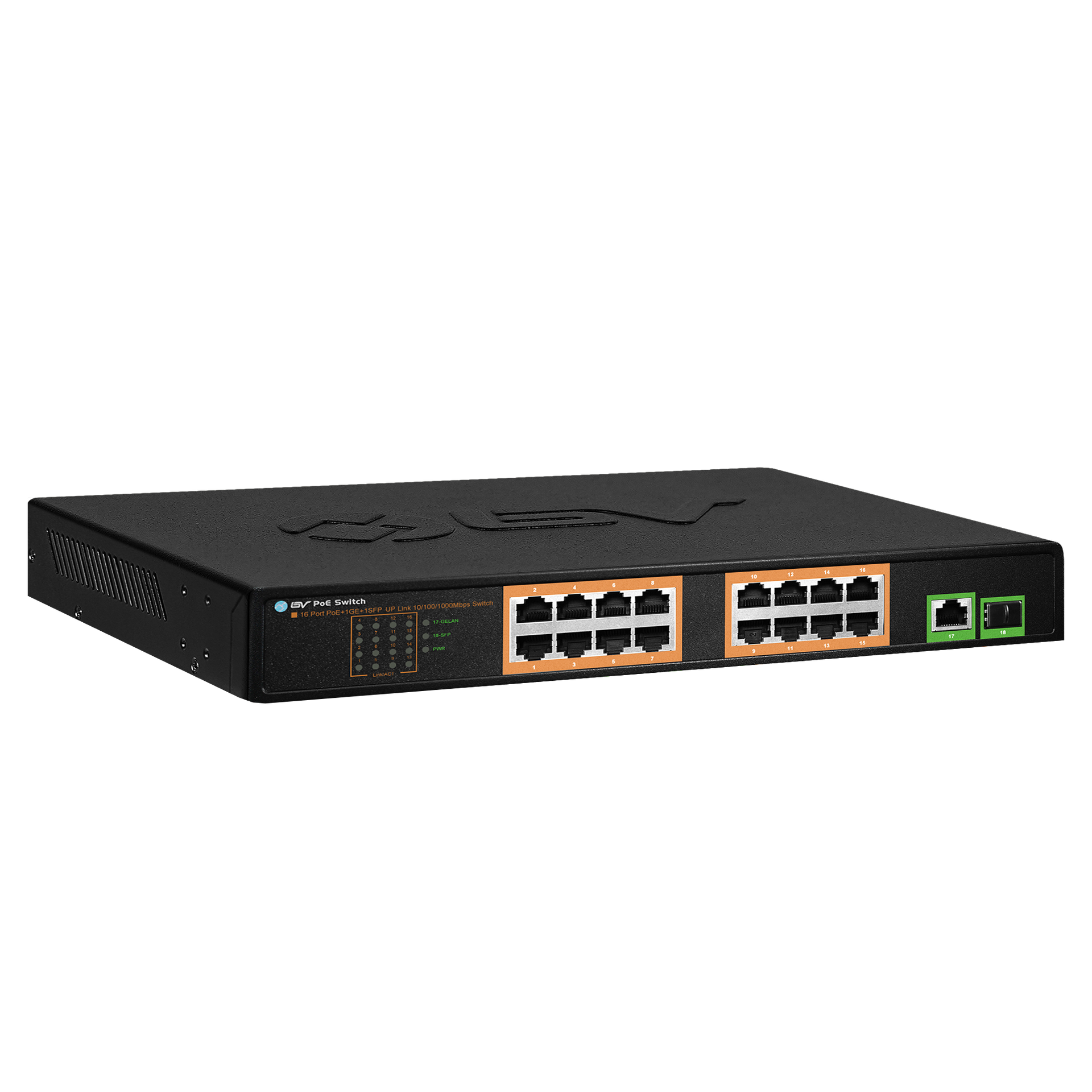 16-Port Gigabit PoE+ Switch - Front View