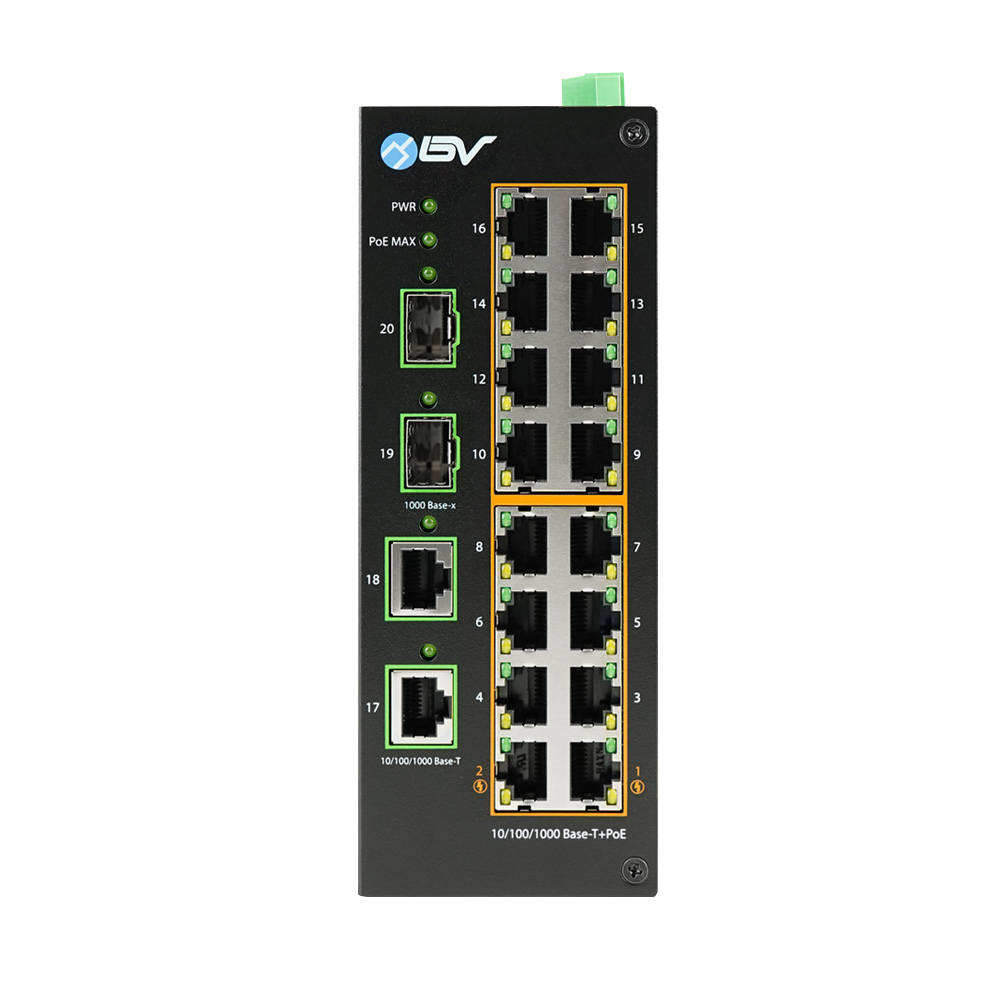 PoE Switch with DIN Rail - Front View