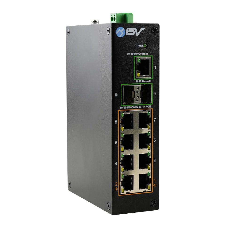 PoE Switch with DIN Rail - Front View
