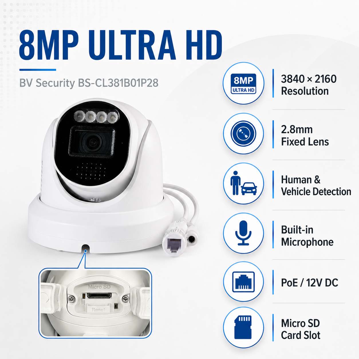 8MP Dual Light Turret IP Camera | BS-CL381B01P28