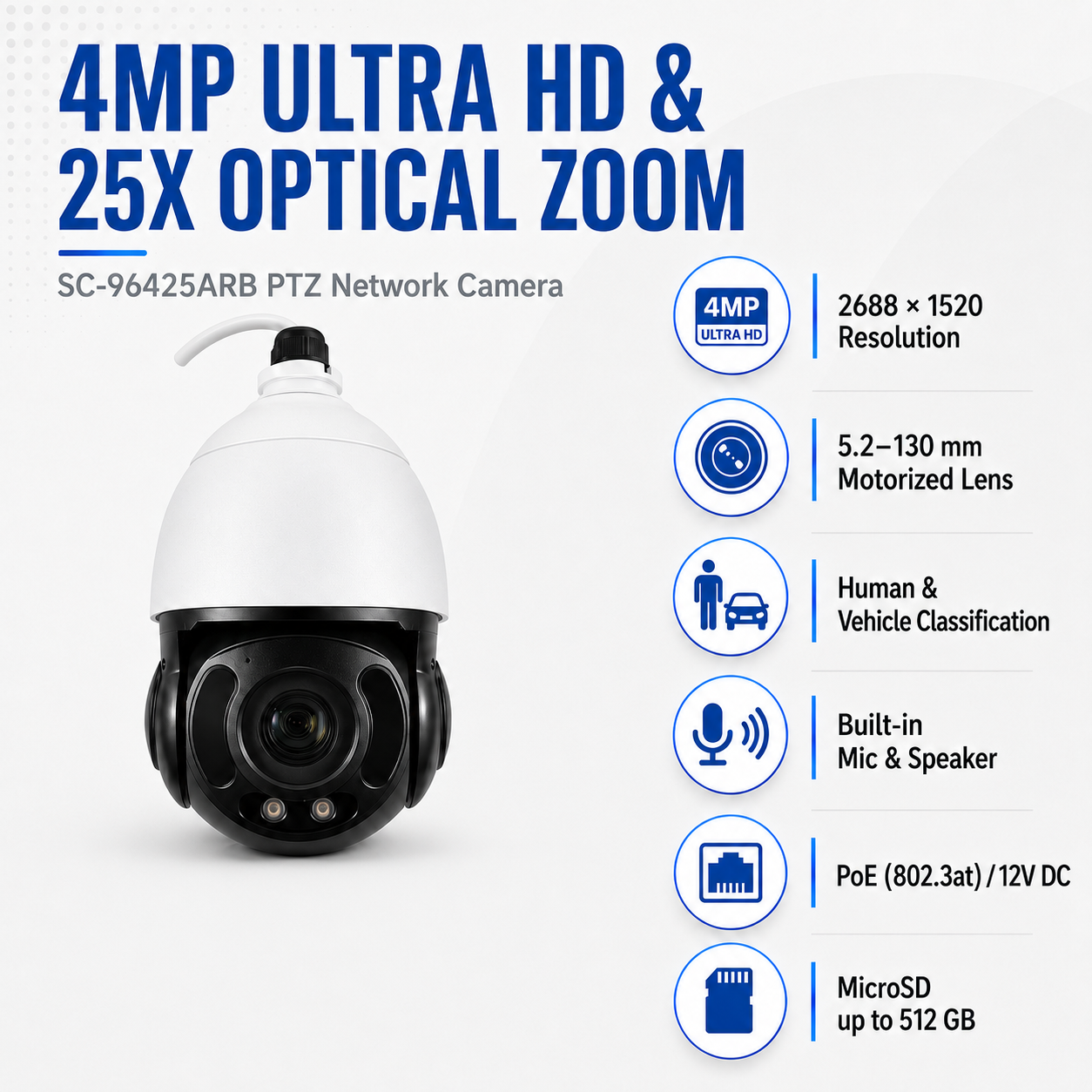 4MP 25x Starlight IR PTZ IP with Auto Camera Deterrence | BSC-96425ARB