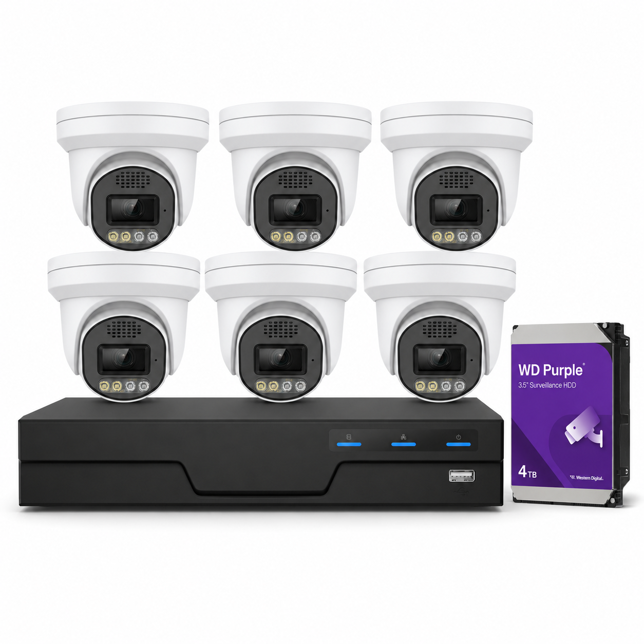 BV-Tech 8-Channel PoE NVR Security System Kit with 6 5MP Dual-Light Turret IP Cameras & 4TB Surveillance Hard Drive (BSC-N108P, 6x BS-CL351B01P28, WD43PURZ)