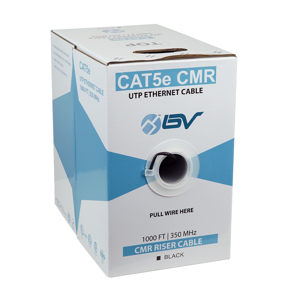 CAT5 Riser CMR Ethernet Cable 1000ft Black Light BV Security