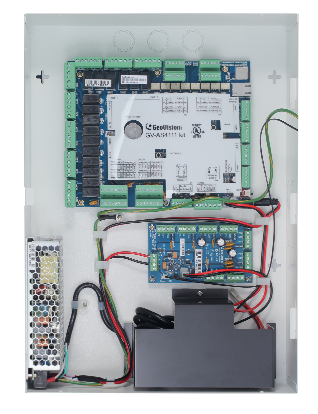 GeoVision GV-AS4111 Kit - 4-Door Access Control Panel Kit with Metal Enclosure & Power Supply