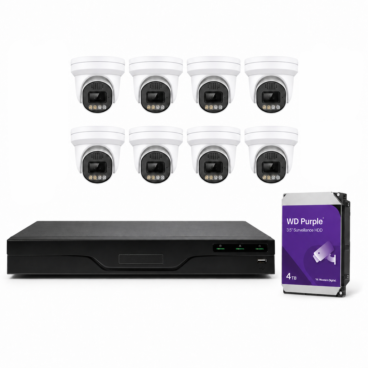 BV-Tech 8 Security Cameras + 16-Channel PoE NVR + 4TB Hard Drive System Kit, 5MP Dual-Light Turret IP Cameras, AI Human/Vehicle Detection, NDAA Compliant (BSC-N216P, 8x BS-CL351B01P28, WD43PURZ)