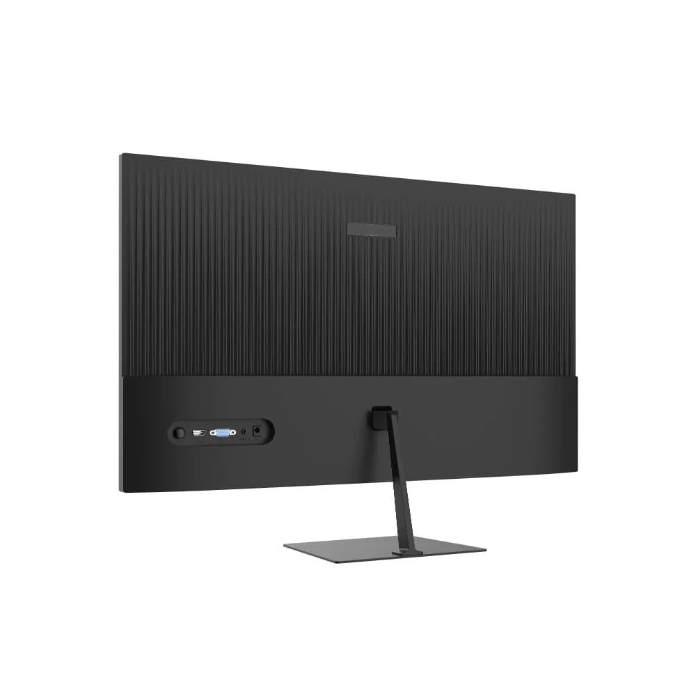 Comes with 1 HDMI 1.4 port, 1 VGA port, and one audio out port. Also comes with a stand.