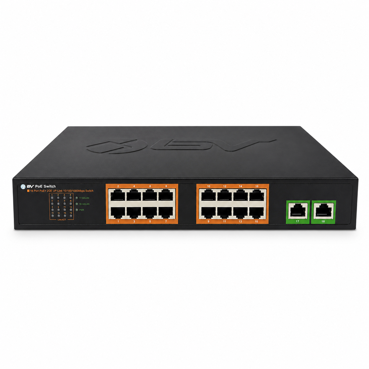 BV-Tech 16-Port Gigabit PoE+ Switch with 2 Gigabit RJ-45 Uplink Ports, 120W PoE Budget, IEEE 802.3af/at | POE-SW1602G