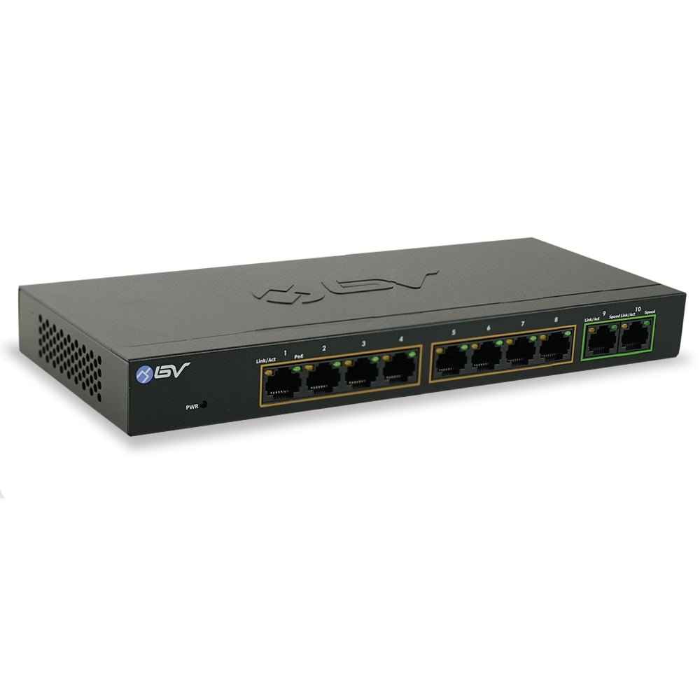 BV-Tech 10-Port Gigabit PoE Switch (8 PoE+ Ports, 2 Gigabit Uplink), Unmanaged, 95W | SW811G-PLUS