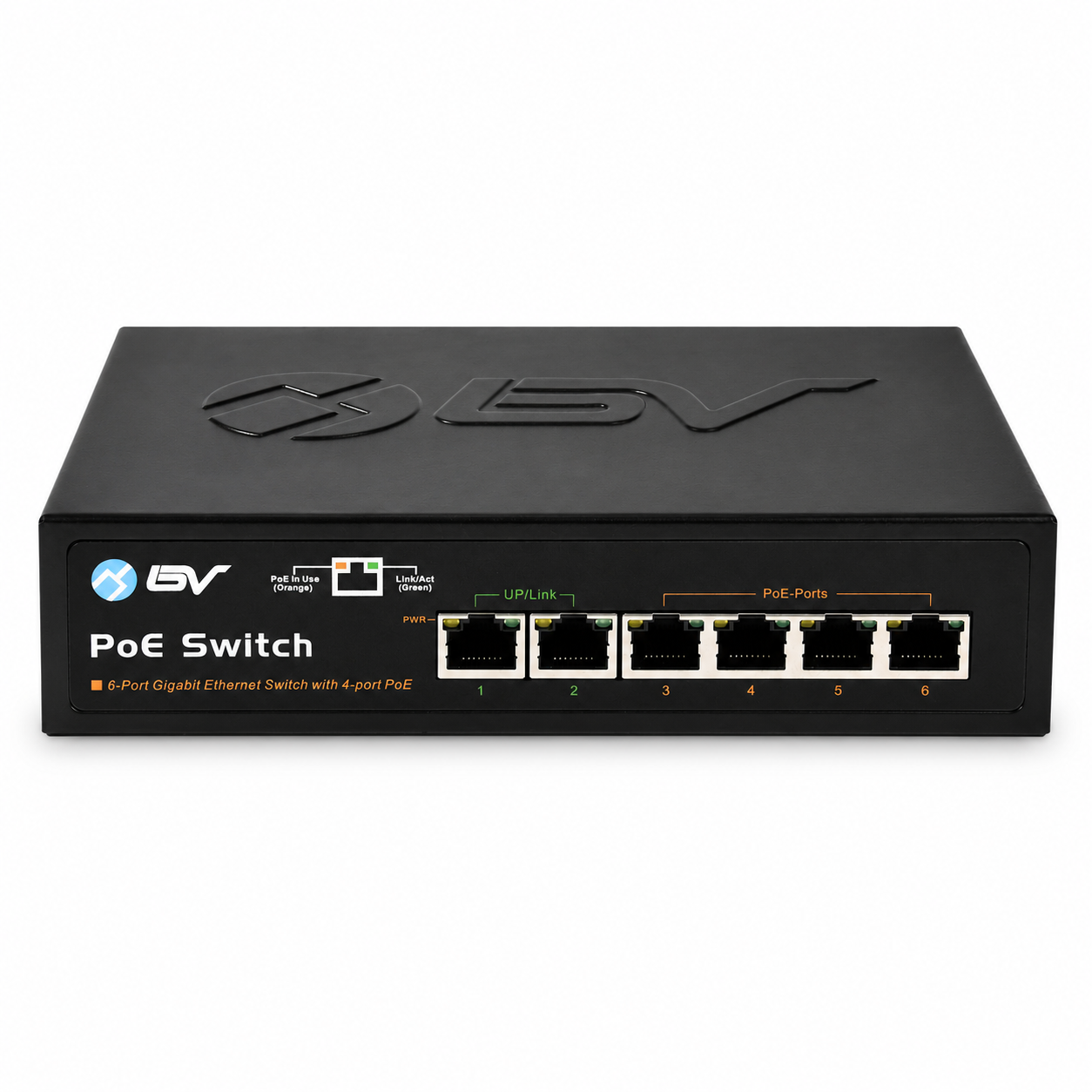BV-Tech 6-Port Gigabit PoE+ Switch | 4 PoE+ Ports, 2 Gigabit Uplinks, 60W Total | POE-SW502G