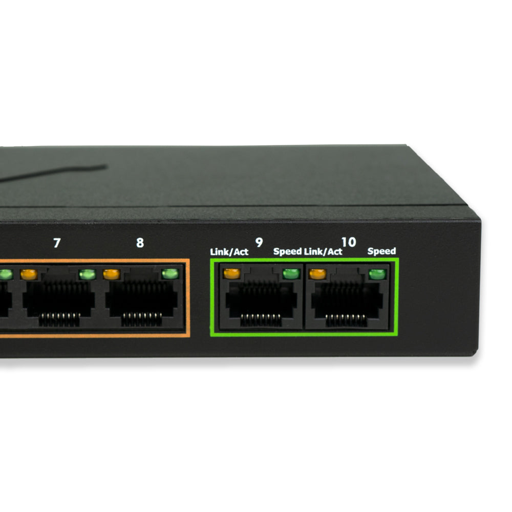 8-port Gigabit PoE Switch, 48VDC input, 7x LTPoE++ PoE output, 70W/Port,  backward compliant 802.3af/at